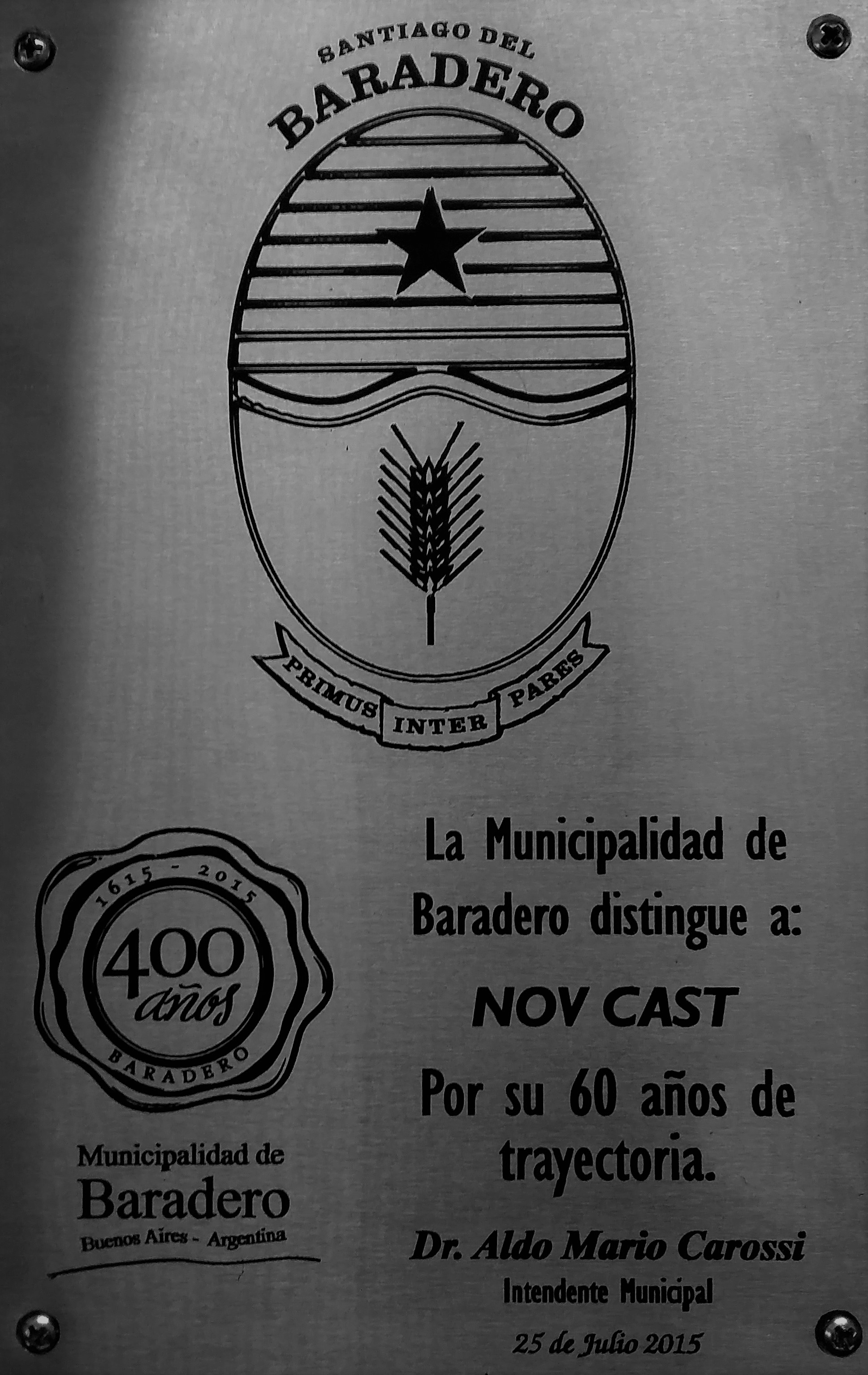 Placa de reconocimiento NOV CAST